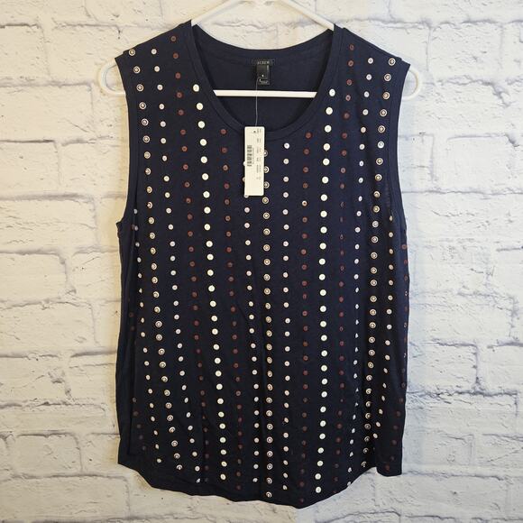 J. Crew Tops - J.Crew Beaded Stacked Sequins Stripe Shell Tank S Navy Blue NWT